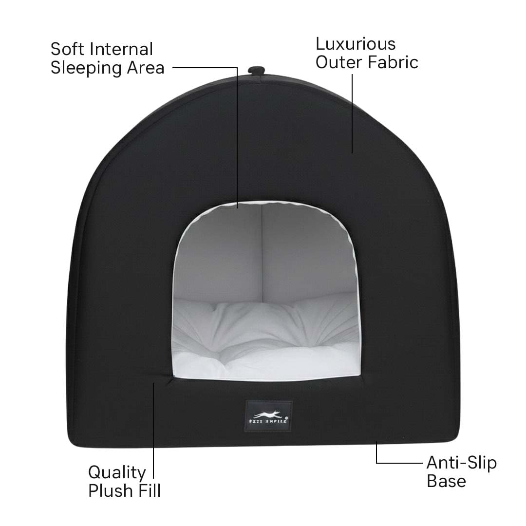 PETS EMPIRE Warm Hut for Cats & Kittens Bed | with Removable Cushions |Bed for Puppies (Size: 46 x 46 x 54 cm) Soft & Comfortable Hut for Cats & Kitties | Kennel House for Pets Black 3