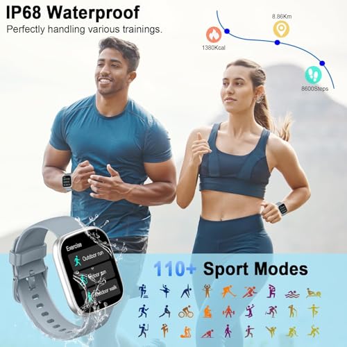 Image of Smart Watch for Men Women, 1.91 inchHD Screen Smartwatch Fitness Tracker(Answer /Make Call), Heart Rate /Activity /Sleep Monitor, SpO2, IP68 Waterproof,110+ Sport Mode, 2025 Step Counter for Android IOS Gray