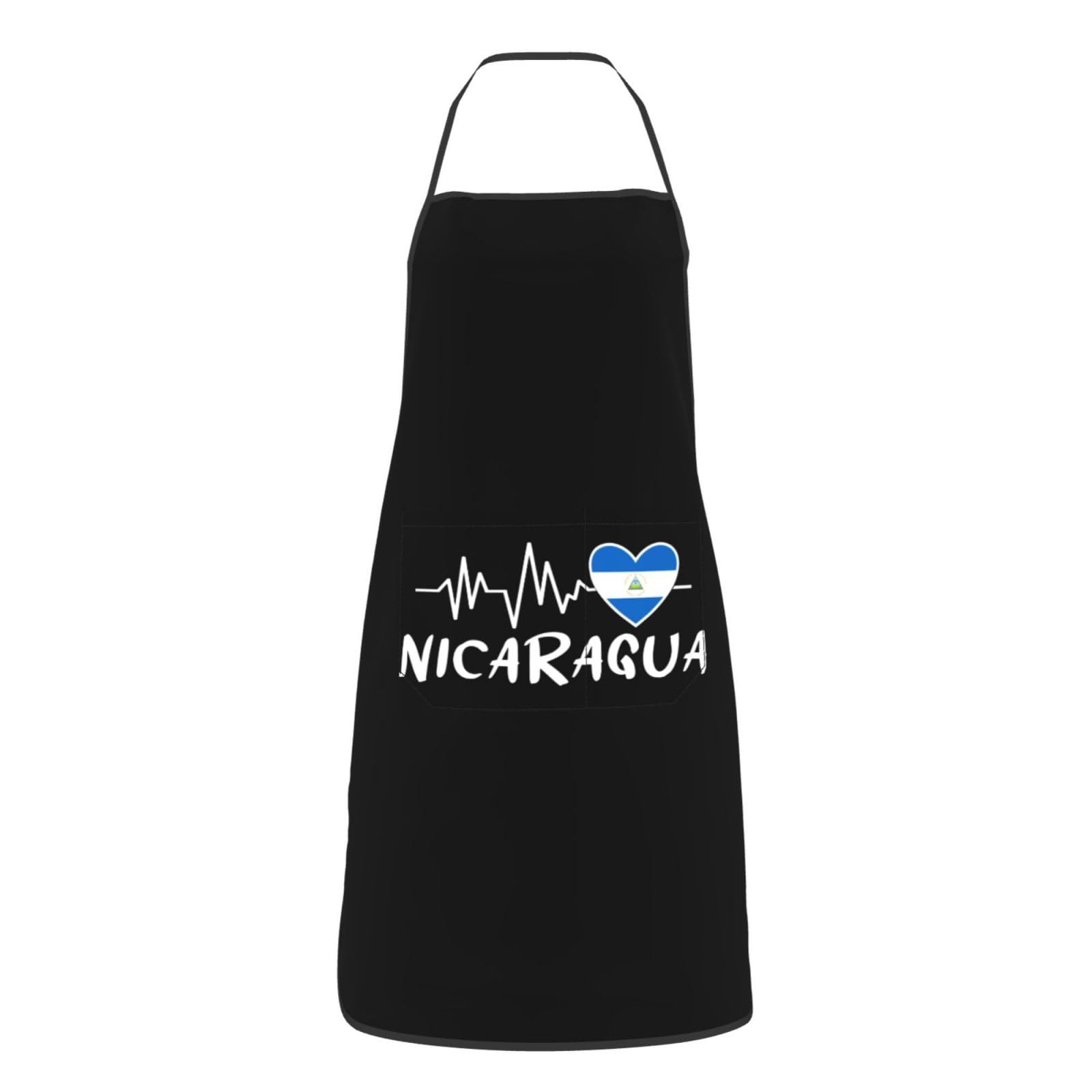 nopicsn Nicaragua Heartbeat Apron for cooking with Pockets Women Men Kitchen Chef Funny Aprons