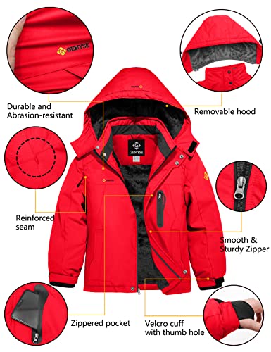 Gemyse Boy's Waterproof Ski Snow Jacket Hooded Fleece Lined Windproof Winter Jacket (Red,6/7) #TOP5