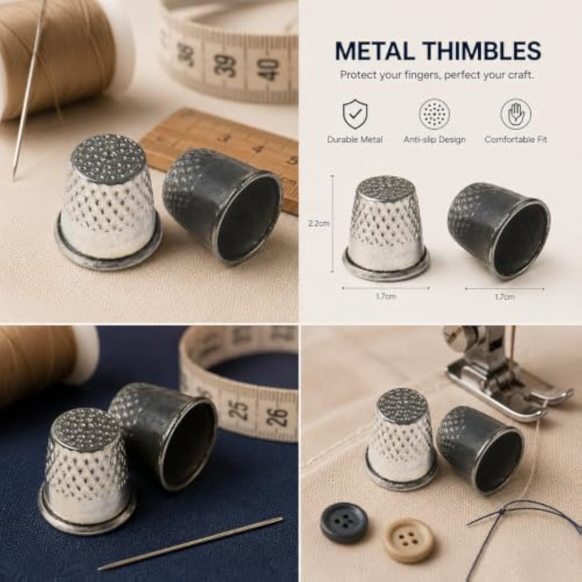 Thimble 2pc and Pearl Head Sewing Pins 40 Pcs