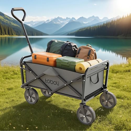 Toboli Bollerwagen faltbar Offroad grau, Faltbollerwagen belastbar bis 100 kg, Klappbollerwagen für Strand, Garten, Einkäufe