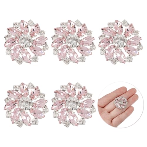 FINGERINSPIRE 6 PCS Shiny Flower Rhinestone Buttons - 1 inch Brass Shank Buttons with Pink Crystal Embellishments for Wedding Party Clothes