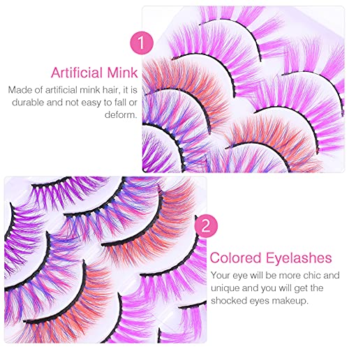 Lurrose Colorful False Eyelashes Long Synthetic Fiber Eyelash 10pcs Natural Curly Volume Lashes Cosplay Eyelashes Extension for Halloween Costume Performance Purple - Image 4
