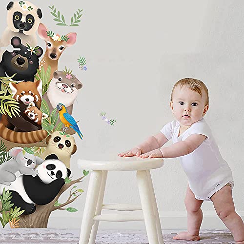Supzone Jungle Animal Wall Decal Cartoon Forest Animals Wall Stickers Monkey Koala Deer Wall Decor Diy Vinyl Mural Art For Kids Baby Nursery Bedroom Living Room Playroom #TOP2
