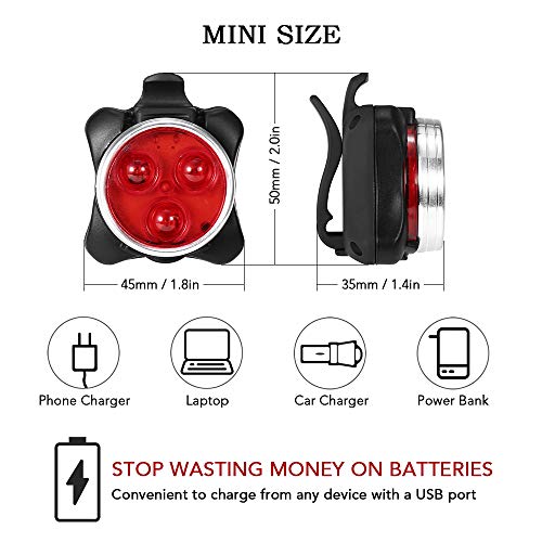 Andoer Conjunto de luzes de bicicleta à prova d'água USB recarregável para bicicleta dianteiro e tr