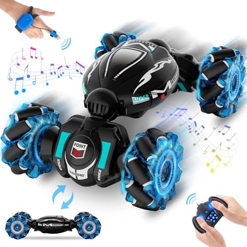 RC Cars, Gesture Sensing Stunt Car Toys for Boys Girls 6-12 Year Old, 2.4Ghz 4WD Hand Remote Control Car 360° Rotate Transform Off-Road Drift with Lights Music, Birthday Xmas Gifts for Kids