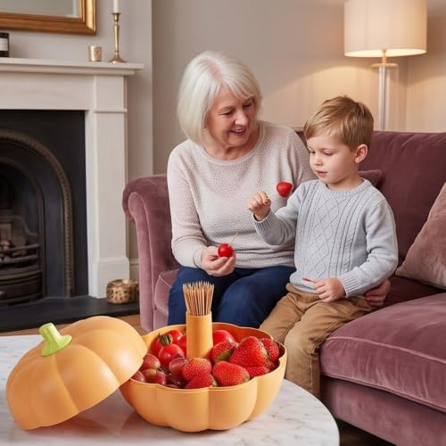 Halloween Candy Bowl, 7 Inches Detachable Multi Compartment Storage Reusable Pumpkin-Shaped Fruit Tray with Sealed Top Cover,Multi-Purpose Multi Scenario Universal Fruit Bowl for Autumn Halloween - image 8
