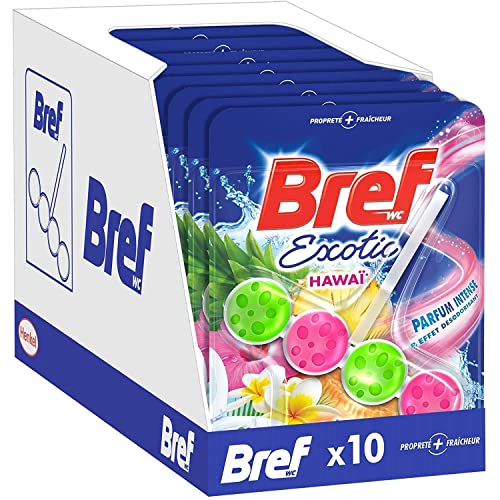 Bref WC Power Activ' Exotic Hawai – Produit Nettoyant WC – Anti calcaire - Mousse Nettoyante - Fraîcheur intense - Anti-saleté - 4 Elements Actifs - Lot de 10 Blocs WC (10x50g)