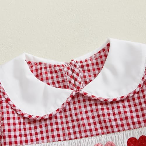 Newborn Smocked Baby Girl Outfit Hearts Plaid Long Sleeve Bubble Romper Bodysuit Infant Cute Valentines Day Clothes2
