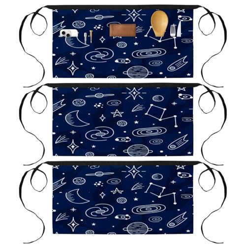 Lot de 3 tabliers courts de chef multicolores avec 3 poches pour bistrot et bar