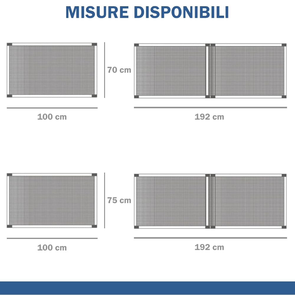 Zanzariera a Telaio Estensibile Unidirezionale - Rete in Fibra di Vetro - Telaio in Alluminio Anodizzato - Diverse Misure e Colorazioni Disponibili (Alluminio/Grigio, H75x100/192cm)