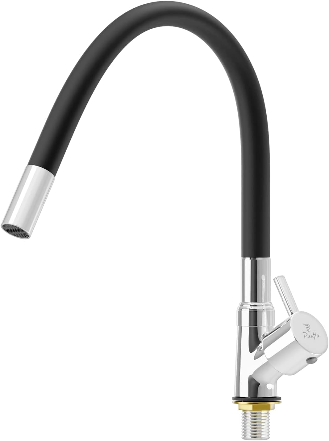 Pixaflo Brass Swan Neck Tap with 360-degree Swivel Black Flexible Silicone Swivel Spout for Kitchen Sink and Wash Basin, Foam Flow (Florent)