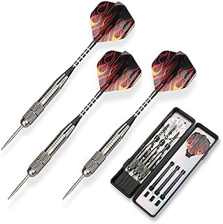 3 Pack Steel Darts Set Tungsten 26 Grams with Aluminum Shafts and 3 Style Flights + 1 Case, Professional Metal Dart Tip Set (26g)