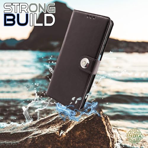 Image of Pikkme Redmi Note 11 Pro /Note 11 Pro Plus 5G Flip Cover Leather Finish | Inside TPU with Card Pockets | Wallet Stand and Shock Proof | Complete Protection Button Flip Case (Coffee)