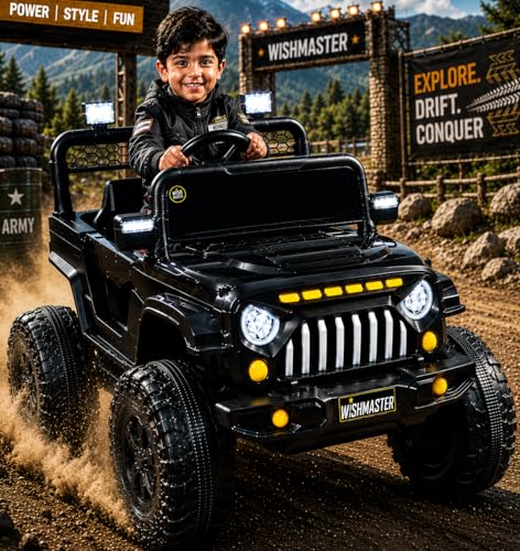 Image of WishmasterKids Driving Electric Ride-On Car for Boys & Girls 2-6 Years Big Wheels, Single Seat, Music & LED Lights | Off-Road Adventure Jeep | 6 Month Warranty | Gift for Birthday