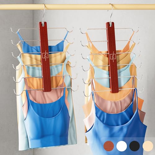 MORALVE European Beechwood Tank Top Hangers with 360 Swivel Hook - 2 Pack Space Saving Sports Bra and Cami Hanger for Closet - Hanging Tank Top and Bra Organizer for Space Saving Closet Organization