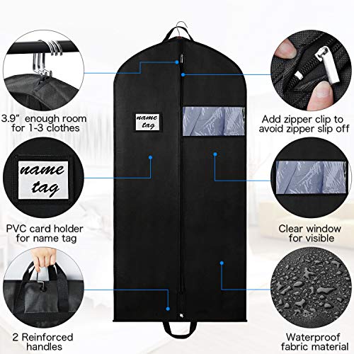Zilink Black Garment Bags Suit Bags for Travel 54 inch Breathable Dresses Cover Bag with Gusseted, Clear Window and ID Card Holder for Suit, Coat, Dress,Set of 2 - Thumbnail 3