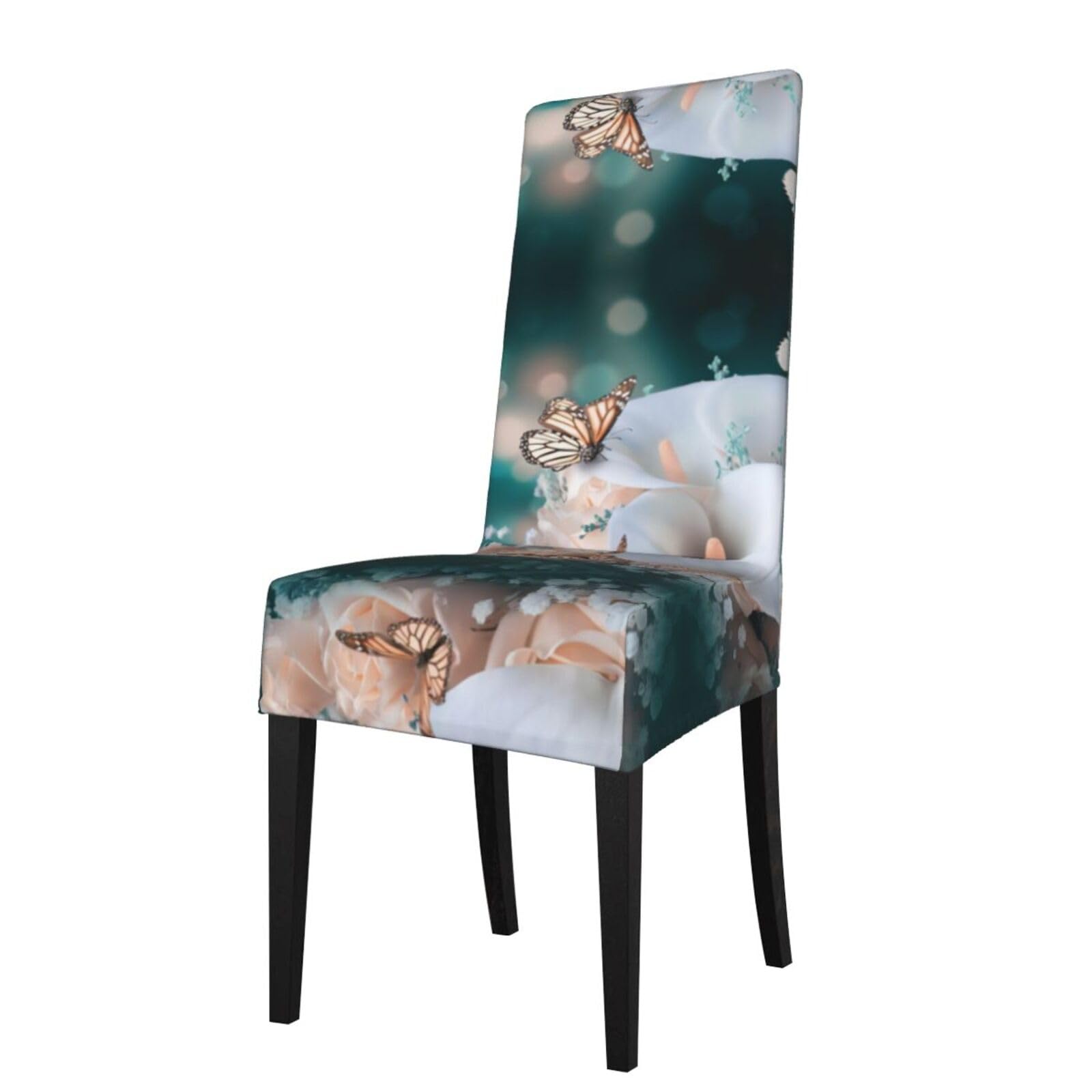 Yyhwhjde Black Flower And Butterfly Prints Protection Cover For Dining Chair – Stretch Slipcovers For A Fresh, Refreshed Dining Room Look!