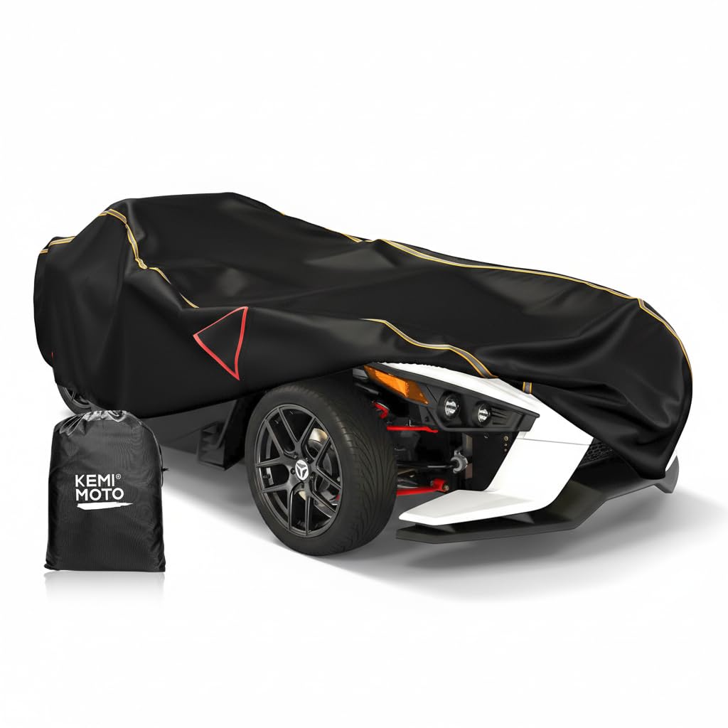 KEMIMOTO Full Cover Compatible with Polaris Slingshot 2015-2026 | Hydrophobic TPU Coating, Waterproof Oxford, Windproof Straps and Lock Holes, Reflective Strips, Lightweight Storage Bag Global Recycled Standard Global Recycled Standard Global Recycled Standard