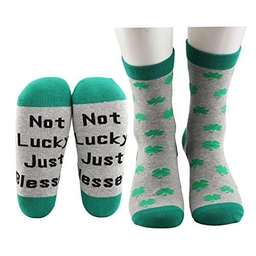 MBMSO Shamrock Socks 2 Pairs Not Lucky Just Blessed Socks 4 Leaf Clover Gifts Irish Blessing Socks Irish Good Luck Gifts