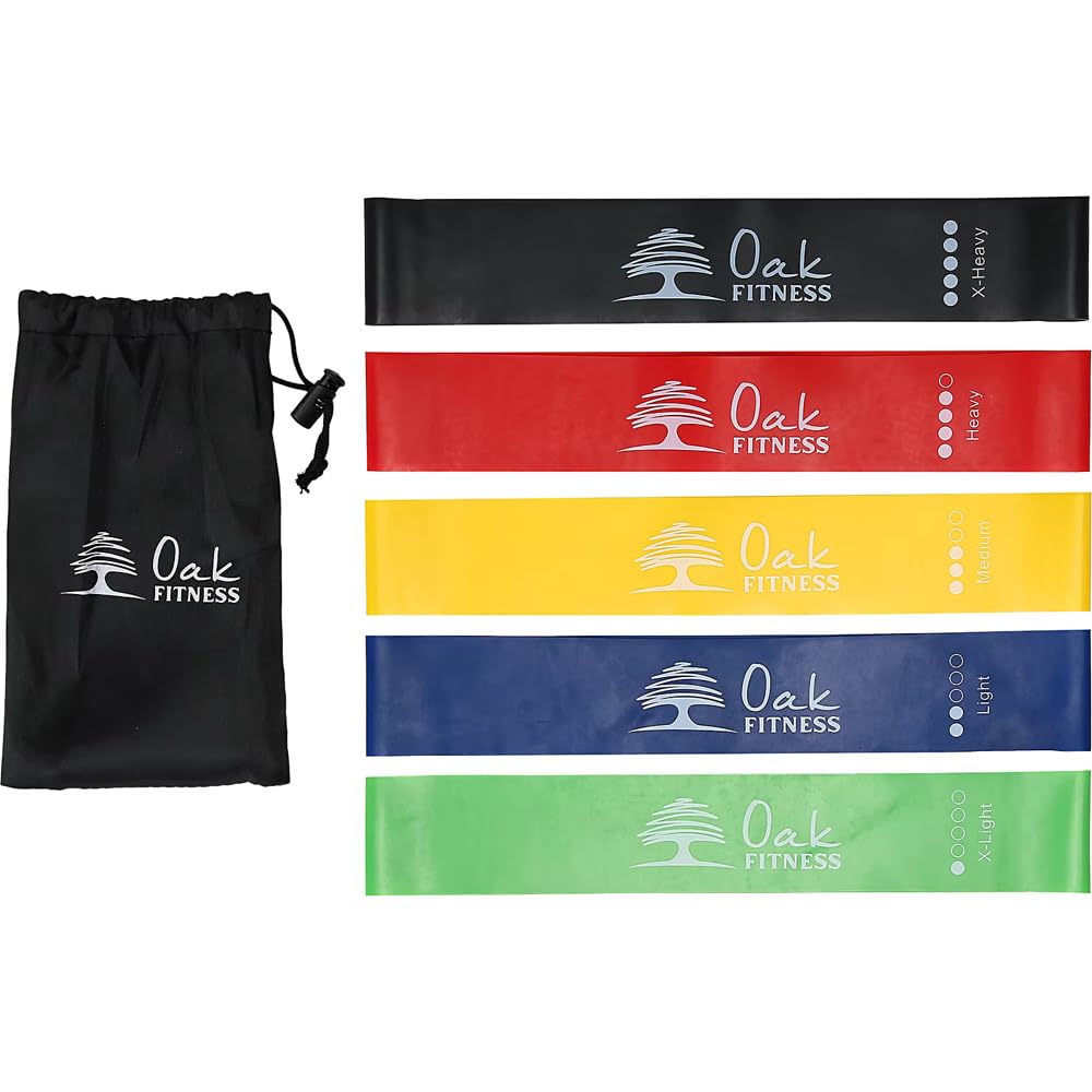 Oak Fitness Resistance Bands, [Set of 5] Skin-Friendly Resistance Fitness Exercise Loop Bands with 5 Resistance Levels - Carrying Case Included - Ideal for Home, Gym, Yoga, Training (multicolour)