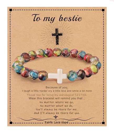 Image of Cross Bracelets for Women, Christian Gifts for Women Stocking Stuffers for Teens Cross Bracelet Imperial Nature Stone Bead Bracelet Confirmation Baptism Gift for Teen Girls Christmas Religious Gift Cathlic Faith Jewelry