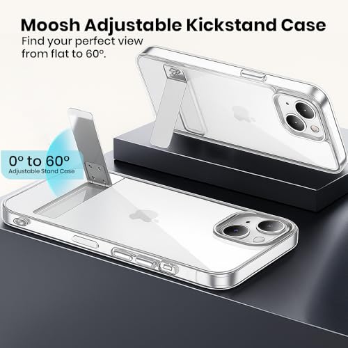 Image of MOOSH Metal Kickstand Case Compatible with iPhone 15 Plus Case Cover, 3 Stand Modes Military-Grade Drop Protection, Supports Wireless Charging Slim Back Cover with Kickstand for iPhone 15 Plus (Clear)