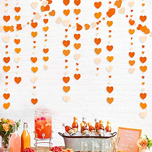 Image of Orange Party Decorations Gradient Orange Heart Garland Hanging Paper Streamer for Fall Autumn Valentines Day Wedding Bridal Shower Birthday Baby Shower Engagement Thanksgiving Harvest Party Supplies