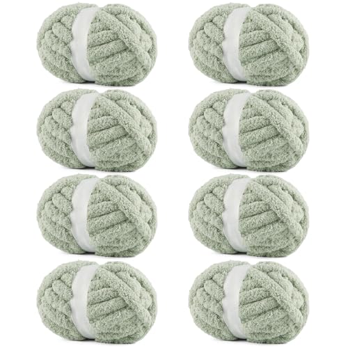 Image of 8 Pack Chunky Yarn for Hand Knitting - #10 Super Bulky Chenille Yarn, Fluffy Jumbo for Thick Hand-Knit Blankets, Scarves 25 Yds 7.94 Oz Each Skein (8, Avocado Green)