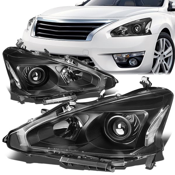 Headlight Assembly Compatible with Nissan Altima Sedan 2013-2015 Pair of Left Right Headlights NI2502208 Black Housing Clear Lens NI2503208 20932100