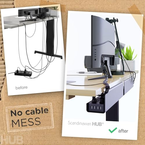 Image of No-Screw Under Desk Cable Management Tray - Self-Adhesive Installation, Cord Management, Cable Tray, Under Desk Wire Organizer - Black Set of 4
