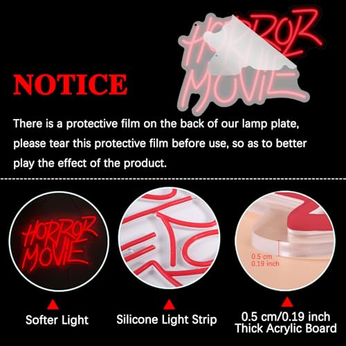 Image of GTOTd Horror Movie Red Wall Art Lamp Led Neon Sign Night Light | Halloween Kids Room Bedroom Decor Gifts Merch Party Supplies for Wall Decorative Acrylic USB Powered Living Room Shop Bar