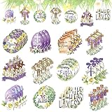 36 Pcs Religious Easter Tree Ornaments - He is Risen Decorations Christian Jesus Cross Wooden Hanging Ornament for Spring Home Party Decor