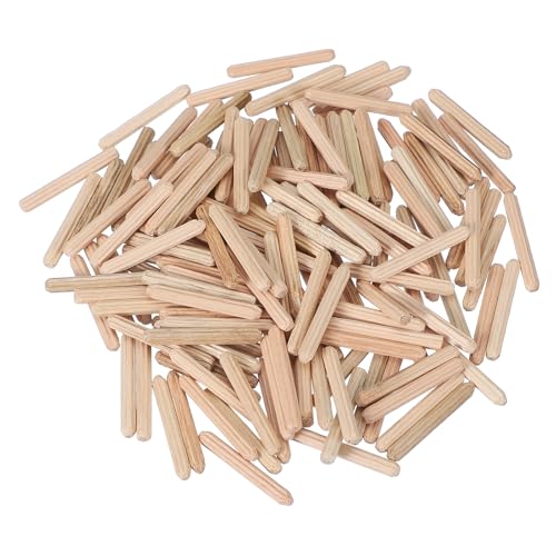 PATIKIL 150 Stück 4 x 30mm Holzdübel Set, Holzrillendübel Riffelholzdübel Holzstifte Dübel Set Gerillte Holzübelstifte Dübel Holz mit Rillen für Zimmerei Möbel Tür Kunsthandwerk Projekte