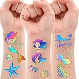 Mermaid Party Supplies Temporary Tattoos for Kids - Glitter Mermaid Birthday Party Favors, Mermaid Tail Decorations + Halloween Easter Makeup ( 6 Sheet )