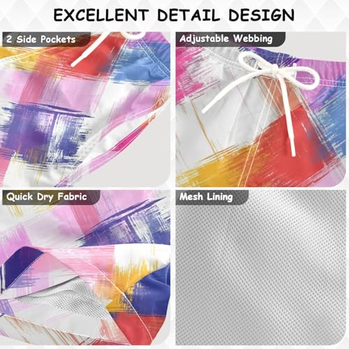 Pigsaly Boys' Swim Board Shorts Colorful Brush Stroke Boy's Swim Trunks Kids Swimwear XS3