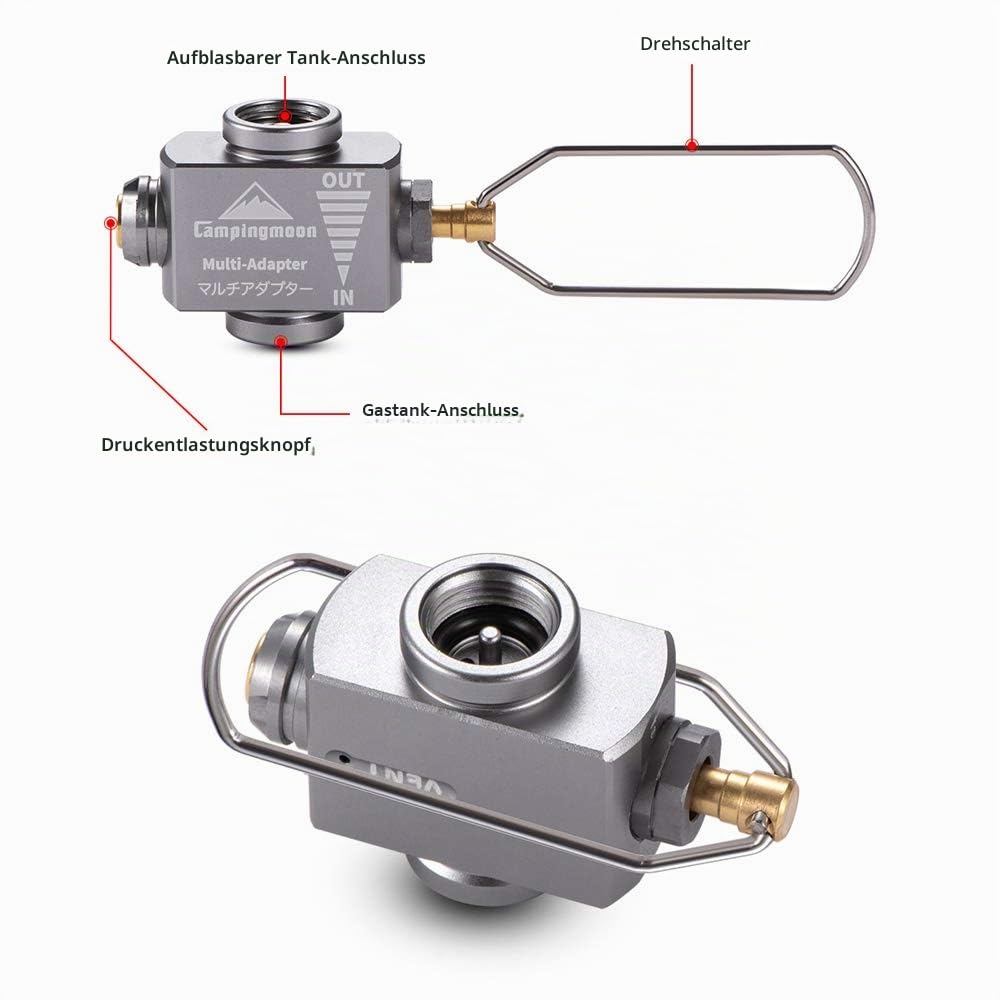 Campingmoon Gaskartuschen Adapter Gas Nachfülladapter Butan Schraubventil Adapter Campingkocher Adapter Kraftstoff-Transfergerät für Rucksackreisen Lindal Ventil Kanister mit Entlüftungsfunktion (Z15)