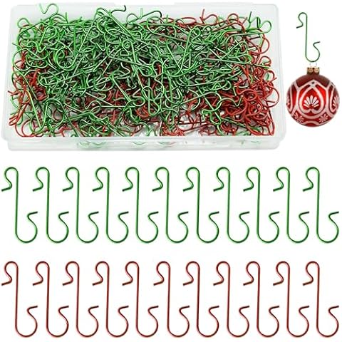 240 pcs Christmas Ornament Hooks Christmas Tree Hanger Xmas Ornament Hooks Metal Wire Hooks S-Shaped Hangers with Storage Box for Christmas Tree Decoration (Red, Green) Cover