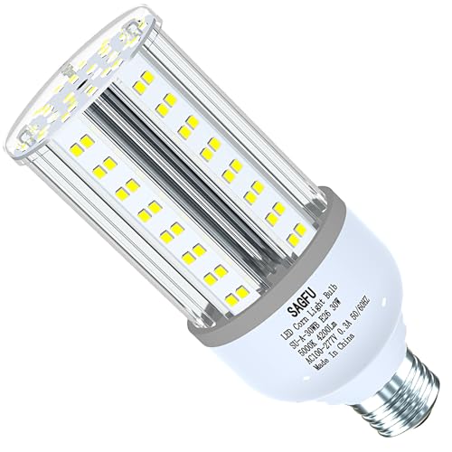 SAGFU 30W LED Corn Light Bulb LED Corn Bulb 5000K Daylight White 1-Pack 300W Equivalent Super Bright E26 Base for Indoor Outdoor Workshop Garage Warehouse High Bay Lighting (30W 5000K)