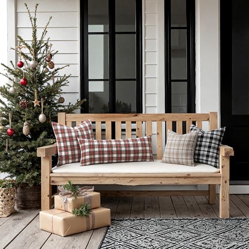 Image of MIULEE Christmas Plaid Pillow Covers Scottish Tartan 22x22 Red and White | Set of 2 Christmas Decorations Euro Cushion Covers, Farmhouse Winter Home Decor, for Thanksgiving Sofa Couch Bed Living Room