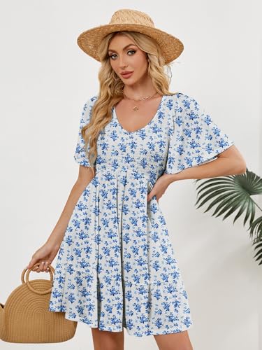 Image of UEAL Womens Cute Floral Smocked V Neck Flutter Sleeve Sundress with Pockets Casual Spring Summer Dresses for Women 2026
