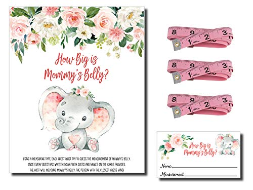 How Big is Mommy s Belly - Pink Elephant (54 Pieces) Fun, Easy Girl Baby Shower Game