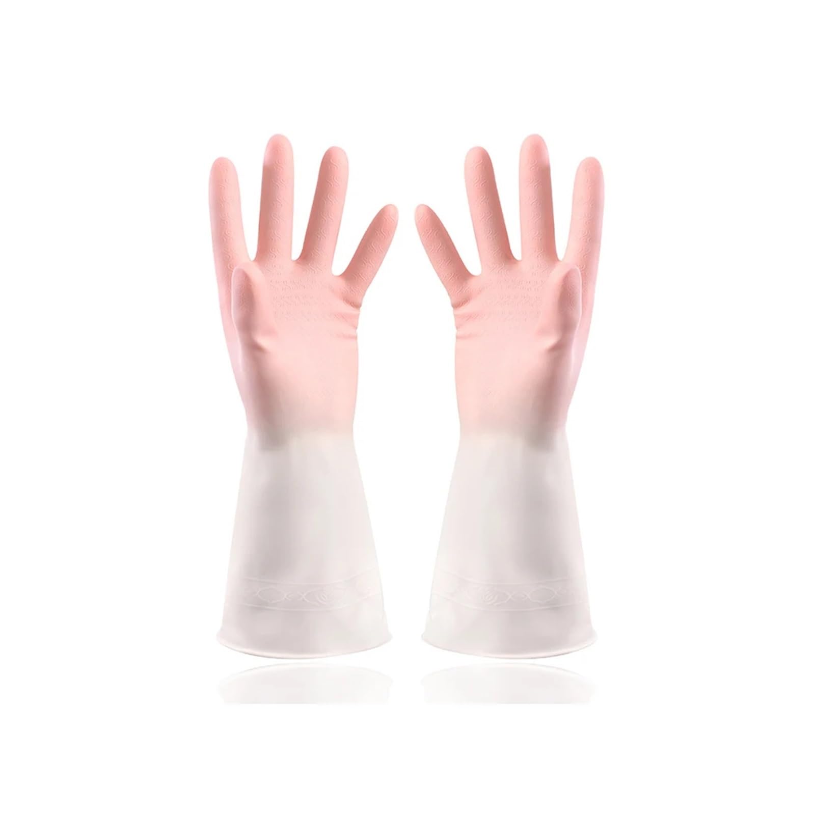 2 pares de guantes látex reutilizables for limpieza, for lavar platos y palmas en relieve, domésticos impermeables for la ropa Para La Industria Del Agua, Jardinería, Agricultur(Pink,L)
