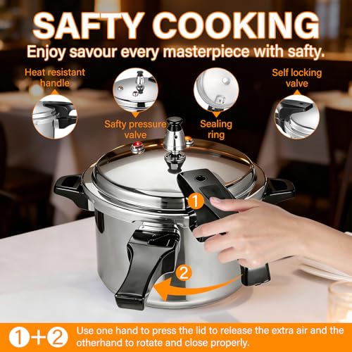 Image of DOITOOL 4.2 Quart Aluminum Pressure Cooker Stovetop Fast Cooking Pot Pressure Canner Compatible for Induction Cookers and Gas Stoves, Silver (4L)