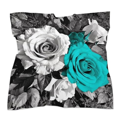 Head Scarf for Women Black White Teal Gray Rose Flowers Women's Satin Silk Scarf Square Satin Hair Scarves Silk Bandana3