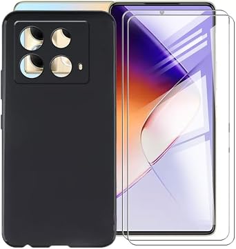 for Infinix Note 40 5G 6.78" Case, with 2 PCS Tempered Glass Screen Protector, Slim & Anti-Scratch Case, Liquid Silicone Shockproof Case for Infinix Note 40 5G - Black