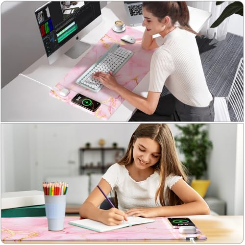 Image of Pink Marble Mouse Pad with 15W Wireless Charging, with 20W Adapter