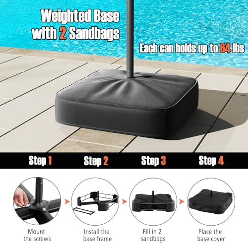 Image of Tangkula 13FT Double-sided Patio Umbrella, Extra Large Twin Table Umbrella with Crank Handle, Umbrella Base, Safety Lock, Air Vent, Outdoor Market Umbrella for Garden Pool Backyard (Orange)