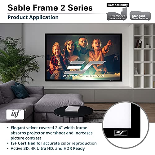 Elite Screens Sable Frame 2 Series, 200-Inch Diagonal 16:9, Active 3D 4K Ultra Hd Ready Fixed Frame Home Theater Projection Projector Screen, Er200Wh2 #TOP5